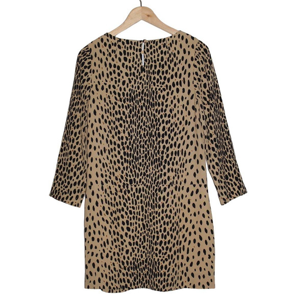 Women's J. Crew Jules 61368 Wildcat Tan Black Cheetah Long Sleeve Dress Size 4 - Picture 2 of 5